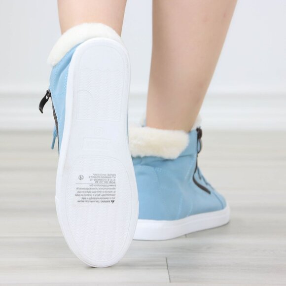 High Tops Womens Fashion Sneakers Shoes Fuzzy Ankle Light Blue - Picture 8 of 13